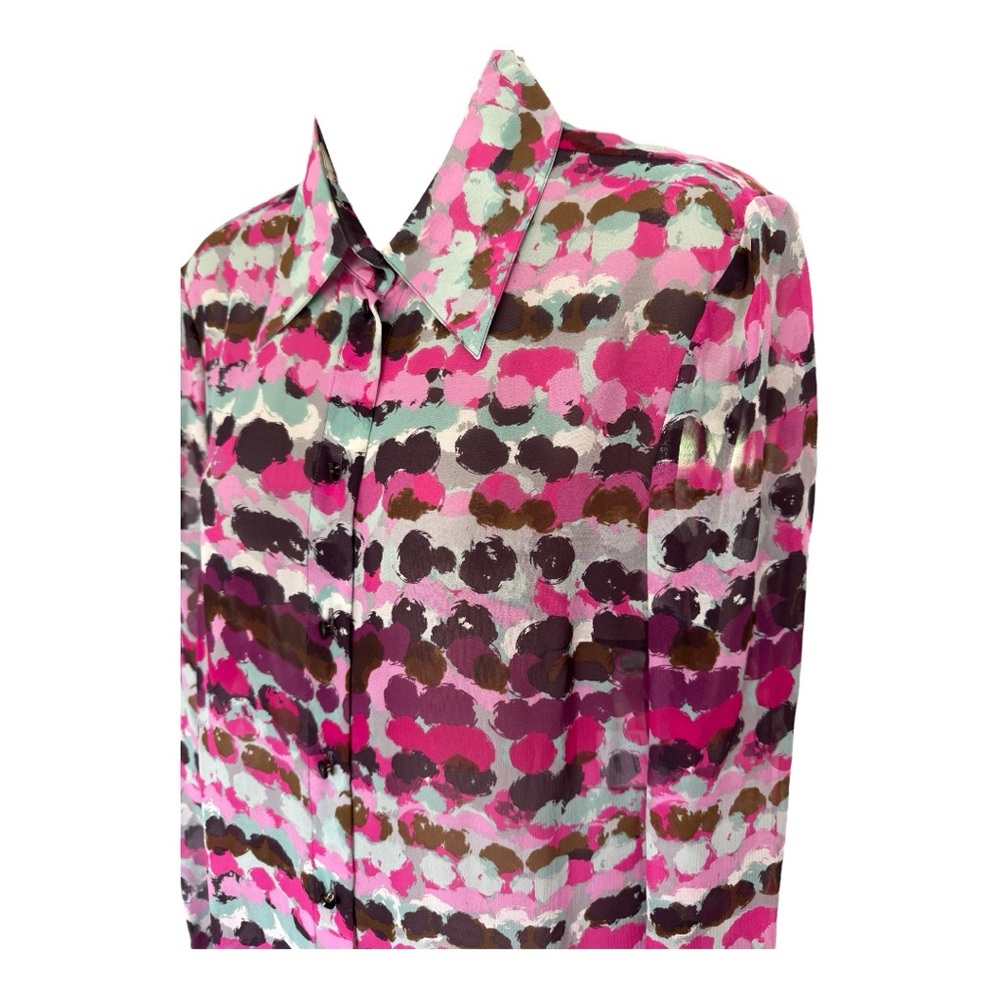 ESCADA blouse in colors of black, brown, sea foam, purples & pinks, size 6 - Picture 7 of 12